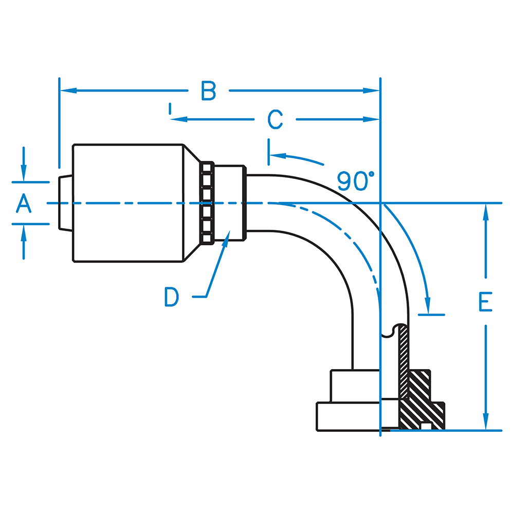 C62 - Code 62 Flange 90° Bent Tube Rigid - C6290-24-24-W - Kurt Hydraulics