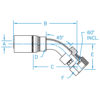 British Standard Pipe 60° Cone 45° Bent Tube Female Swivel - F-BSPX45-16-16