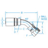 Din Heavy Universal Seat 45° Bent Tube Female Swivel - F-DINHX45-10-30