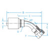 Din Light 24° Seat 45° Bent Tube Female Swivel With O-Ring - F-DL4506-12-18-W