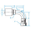 Din Light 24º Seat 90° Bent Tube Female Swivel With O-Ring - F-DL9020-35-45-W